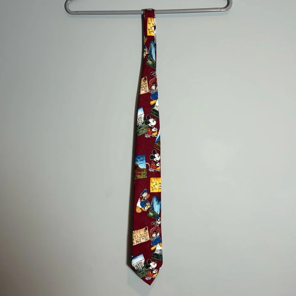 Vintage Disney Mickey Donald Goofy Postcard Tie Red Mickey Unlimited